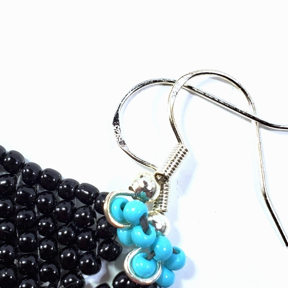 "Dark Side of the Moon" Frings Seed Bead Earrings - Picture 4 of 5